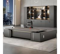 Bureau exécutif en forme de L avec armoire de rangement - Station de travail d'angle avec tiroirs et armoire à fichiers pour bureau à domicile - 180 cm côté droit