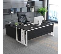 Bureau exécutif en forme de L avec armoire latérale réglable et station de travail de luxe pour patrons, managers et propriétaires d'entreprise - Noir B 160 x 80 cm