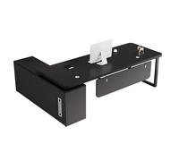 Bureau exécutif en forme de L avec rangement - Grand bureau d'angle avec armoire à dossiers, poste de travail rustique pour écrire et bureau à domicile