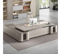 Bureau exécutif en forme de L pour bureau à domicile, bureau de réception moderne en bois pour entreprise, parfait pour PDG, manager ou patron, surface de travail spacieuse