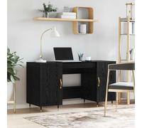 Bureau exécutif Industriel avec étagères et Porte, chêne Noir, 140 x 50 x 75 cm, Bois d'ingénierie, Rangement spacieux, Plateau Large, poignées dorées