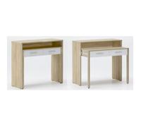 Skraut Home | Bureau Extensible | Dimensions Fermé : 87 x 99 x 36 cm | Console Studio | Bois Résistant | Chêne/Blanc | Idéal pour Votre Chambre