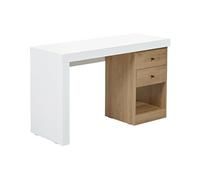 Bureau extensible 2 tiroirs et 1 niche - Coloris : Blanc et naturel - EVAN