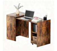 Bureau extensible avec espace de rangement - Bureau d'ordinateur avec roulettes - 2 étagères - Pliable - 40 x 55 x 73 cm - Montage facile - Robuste et durable - Marron