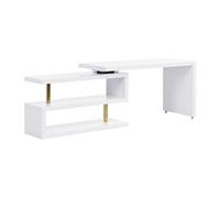 Bureau extensible avec plateau pivotant 360°- MDF laqué - Blanc et doré - NICEPHORE II
