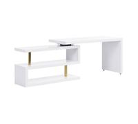 Bureau extensible avec plateau pivotant 360°- MDF laqué - Blanc et doré - NICEPHORE II