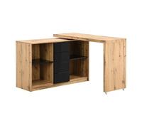 Bureau extensible avec plateau pivotant 360° - MDF - Naturel et noir - PAVELO