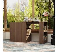 Bureau extensible avec portes coulissantes et 2 tiroirs - Bureau d'ordinateur avec compartiments de rangement cachés - 150 x 45 x 75 cm - Marron