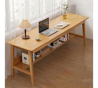 Bureau Extra Large en Bois Massif avec étagères | Poste de Travail Double Style Moderne Milieu du siècle | Bureau Informatique et d'écriture pour Deux Personnes à Domicile