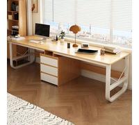 Bureau extra long en bois robuste pour 2 personnes avec tiroirs 200 cm, double poste de travail pour bureau à domicile, design moderne et solide pour travail collaboratif