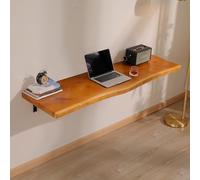 Bureau Flottant Mural, Établi Pliant en Bois Massif avec Bord Naturel, Table Rabattable Gain de Place pour Bureau à Domicile et Salle à Manger, Finition en Pin Naturel(140x45cm/55.1x17.7in)