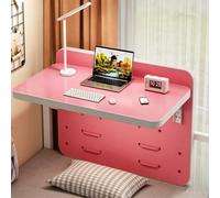 Bureau Flottant pour Lit Superposé de Dortoir, Table de Chevet Suspendue Pliable avec Crochets de Rambarde Réglables, Plateau Suspendu Gain de Place en Bois(Pink,60x30x35cm/23.6x11.8x13.7in)