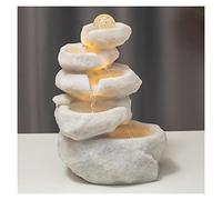 Bureau Fontaine de Table d'intérieur avec lumières LED, Roche décorative à Plusieurs Niveaux et Cascade, Son d'eau Silencieux apaisant, Petite Fontaine Bureau 13,7 Pouces Décoration(Beige)