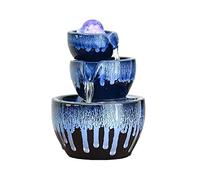Bureau Fontaine d'eau de Table avec Bol en céramique à 3 Couches, fontaines Relaxation intérieure, Fontaine Cascade Feng Shui Boule roulante for la Maison, Le Salon, Bureau (Bleu) Décoration