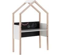 Bureau forme cabane ALTOBUY pin naturel et MDF laqué blanc - Plateau hauteur réglable - Tableau ardoise - 100x40xH157cm Blanc