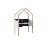 Bureau forme cabane pin naturel et MDF laqué blanc - Plateau hauteur réglable - Tableau ardoise - 100x40xH157cm