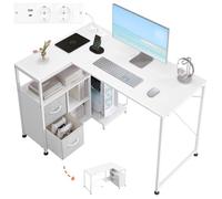Bureau Forme L - WOLTU Table d'Ordinateur - avec Prises et USB-A,Typ-C - 120x80x76cm - Blanc
