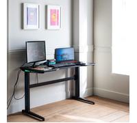 Happy Garden Bureau gamer à LED Alice – Noir, 7 couleurs de LED, pieds en T en métal noir