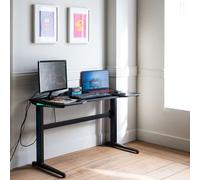 Happy Garden Bureau gamer à LED Alice – Noir, 7 couleurs de LED, pieds en T en métal noir