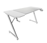 Bureau Gamer Mgd-X140 En Blanc, 140x60 Cm, Avec Système De Passage Des Câbles, Support De Casque Et Porte-Gobelet. Blanc