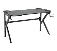 HomCom - Bureau gaming - Support casque, porte-gobelet, passe-câbles - Métal & MDF - Noir