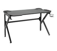 Bureau Gamer Support Casque Porte-Gobelet Passe-Câbles Métal Mdf Fibre Carbone Noir Noir