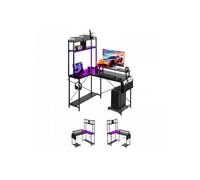 Bureau Gaming Angle Éclairage LED Bureau en L Réversible 1,2 m Table d'Ordinateur pour Télétravail, avec Prises Électriques