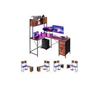 VEVOR Bureau Gaming Angle Éclairage LED Bureau en L Réversible 1,58 m Table d'Ordinateur PC pour Télétravail, avec Prises Électriques, Support pour Unité Centrale Amovible, Tiroirs Rangement, Moderne
