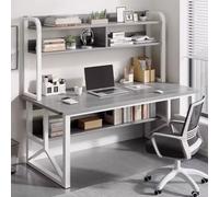 Bureau Gaming avec Étagères de Rangement, Bureau de Travail avec Bibliothèque Intégrée, for Ordinateur Portable, écran, Livres, Casque Audio, Plante en Pot