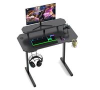Bureau Gaming avec Support d'écran,Grande Table pour Ordinateur Bureau Gaming,Table d'ordinateur avec Crochets,Table de Jeu Noir