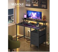 Bureau Gaming, avec Tiroirs en Tissu, Table Informatique avec Support d'Écran, Multiprise, 2 Ports USB, 120 x 60 cm, Noir Boisé