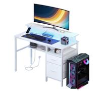 Bureau Gaming - Blanc - Éclairage LED - Support Écran - 120,1 x 55,1 x 90,1 cm