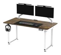 Bureau Gaming, Bureau Assis Debout, Reglable Électrique, avec Accessoires - Jusqu’à 3 écrans - 160x75 cm, Blanc/Marron - ULTRADESK