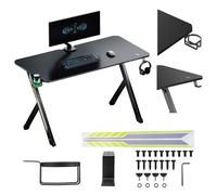 Bureau de Jeu NanoRS RS101 120 x 60 x 75 cm Plateau Noir avec revêtement en Carbone Cadre en Acier Capacité de Charge 75 kg Support pour Casque Porte-gobelet Pieds antidérapants Coins arrondis Style