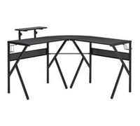 Bureau gaming d'angle bureau gamer bureau informatique bracket casque porte-gobelet étagère écran réglable métal panneaux texture carbone noir Noir G