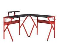 HOMCOM Bureau Gaming Bureau d'angle Bureau Gamer 125 x 125 cm en Forme de L avec Plateau en Fibre de Carbone, Support d'écran Porte-gobelet et Crochet pour Casque, Rouge