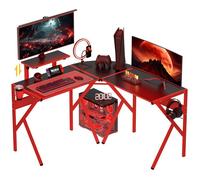 Bureau gaming d'angle HOMCOM 125 x 125 cm plateau en fibre de carbone, support d'écran porte-gobelet et crochet pour casque, rouge