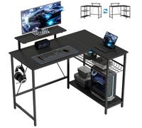 Bureau gaming d'angle - HOMCOM - réversible - support pour écran, étagère maille réglable - cadre en acier - 114,5x82x91,5cm - noir