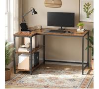 Bureau Gaming en L Réversible avec Rangement, Étagères Réglables, Table Informatique d'Angle, 110 x 80 cm, Marron