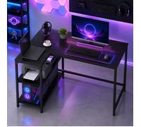 Bureau Gaming en L Réversible avec Rangement, Étagères Réglables, Table Informatique d'Angle, 110 x 80 cm, Noir