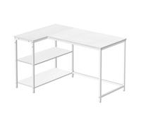 Bureau Gaming en L Réversible avec Rangement, Étagères Réglables, Table Informatique d'Angle, 110 x 80 cm, Blanc