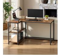 Bureau Gaming en L Réversible avec Rangement, Étagères Réglables, Table Informatique d'Angle, 120 x 80 cm, Marron