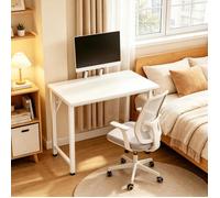 Bureau Gaming Ergonomique 80x40 VIVOLILV,Support d'Écran Réglable en Hauteur,Avec Crochet à Casque Audio,Cadre en Métal,Blanc