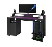 Bureau gaming LED droit - Noir - L 152 x P 61,5 x H 86,7 cm - Grande zone de jeu - GAMING