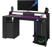Bureau gaming LED droit - Noir - L 152 x P 61,5 x H 86,7 cm - Grande zone de jeu - GAMING