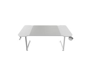 Bureau Gaming Mars Gaming MGD-X140W Blanc 140x60cm, Plateau Fibre de Carbone, Cadre Acier Blanc, Gestion Câbles, Supports Casque/Boisson, Tapis XXL 80x55cm Inclus