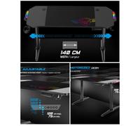 Bureau Gaming Motorisé LED RGB 140 x 60 Grand Bureau Gamer avec Plateau en BOIS Noir + LEDS RGB + Porte-gobelet +Support de casque