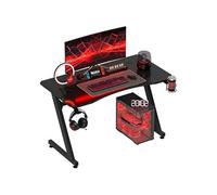 Bureau gaming plateau effet fibre de carbone dim. 120L x 65l cm bracket casque porte-gobelet passe-câble noir Noir