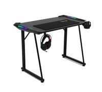 Bureau gaming Ranqer Nimbus - Bureau stable et ergonomique pour set-up gaming, Éclairage immersif LED/RGB 360 couleurs réglables, Support pour casque et boisson, Finitions en fibre de carbone - Noir