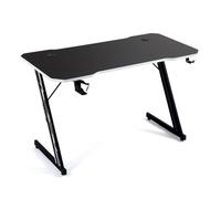 Bureau Gaming Style Carbone, 120 x 60 cm, Blanc et Noir, avec Support Casque et Porte-gobelet